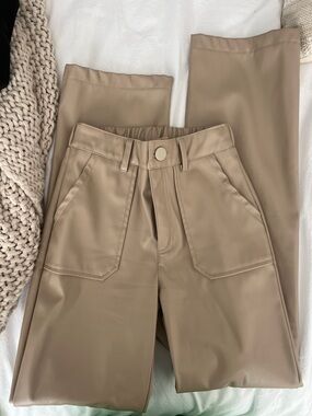 Kendall & Kylie Wide-Leg Faux Leather Pants in Taupe